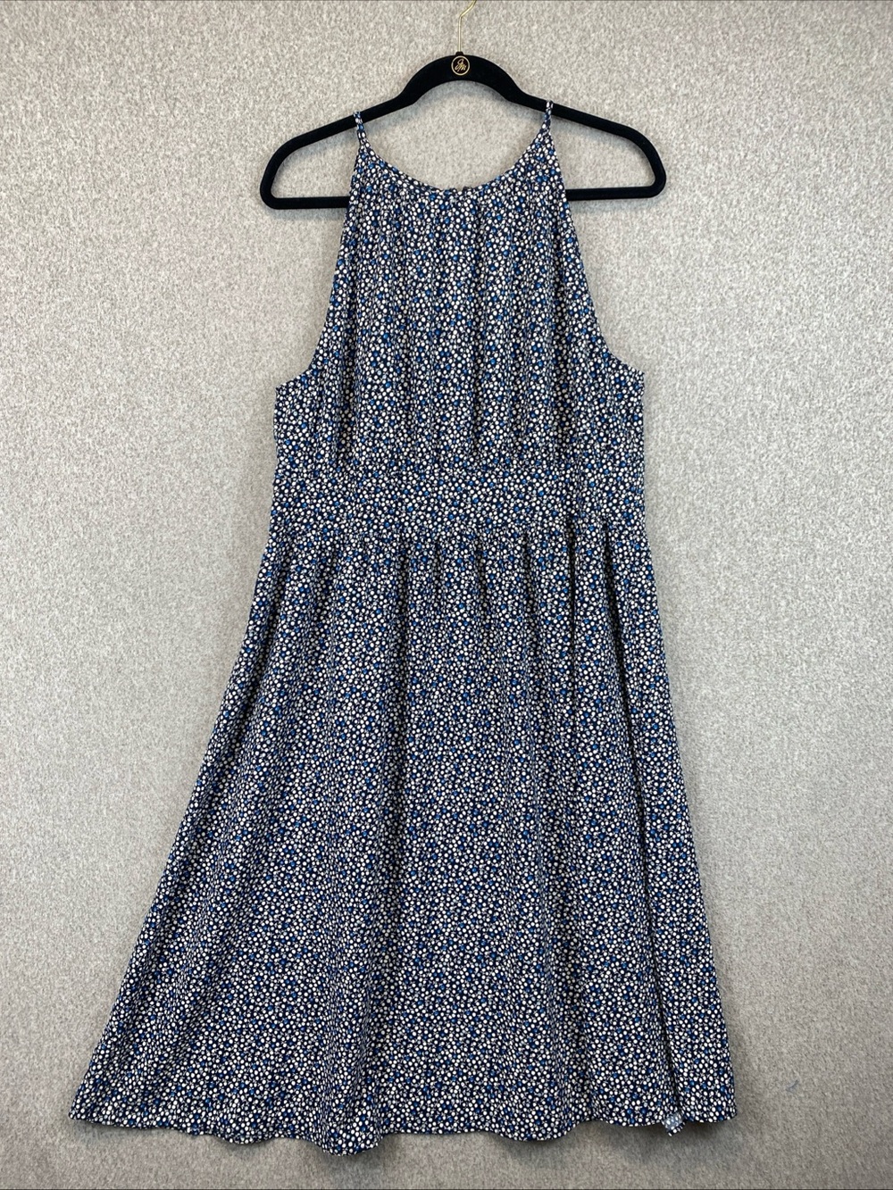 Ann Taylor Ditsy Floral Midi Dress Women Sz 14 spaghetti High Neck Sleeveless - Picture 2 of 12